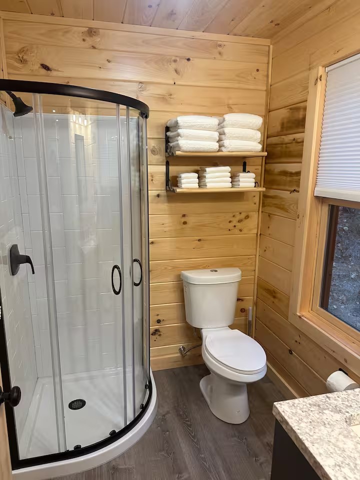 Cabin bathroom with glass shower
